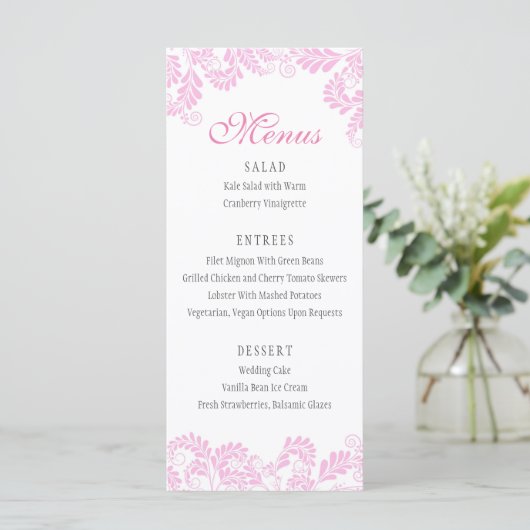 Elegantes Geblüht Rosa Hochzeitsmenü Menükarte (Stehend Vorderseite)