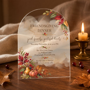 Elegantes, gebogenes botanisches Friendsgiving-Din Acryleinladungen