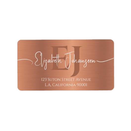 Elegantes, gebürstetes Kupfermetall-Script Mit Mon Adressaufkleber (Vorne)