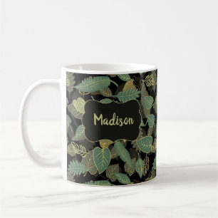 Elegantes Geburtstags-Botanik-Initial mit Blatt Kaffeetasse