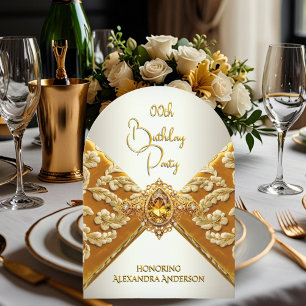 Elegantes Geburtstags-Senfgold-Juwelen-Gewebe Einladung