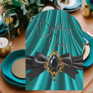 Elegantes Geburtstags-Teal-Jade-Gold-Schwarz-Schmu Einladung