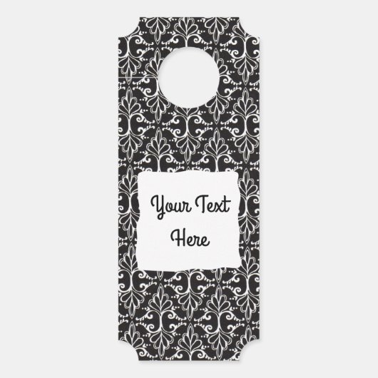 Elegantes, gecrolltes Damaskus-Design Schwarz-weiß Türanhänger (Vorderseite)