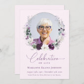 Elegantes Gedächtnis Rosa Blumenfeier Einladung (Vorne/Hinten)