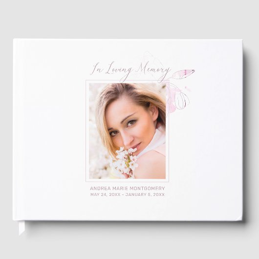 Elegantes Gedächtnis Wasserfarben Foto Beerdigung Gästebuch (Vorderseite)