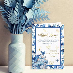 Elegantes, geklapptes Blue Butterfly Baby in Bloom Dankeskarte