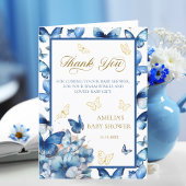 Elegantes, geklapptes Blue Butterfly Baby in Bloom Dankeskarte