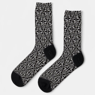 Elegantes, gekreuztes Damaskus-Muster Schwarz-weiß Socken