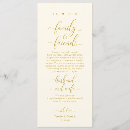 Elegantes Gelb Gold, Platzierung Dankeschön Karte (Vorderseite)