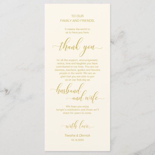 Elegantes Gelb Gold, Platzierung Dankeschön Karte (Vorderseite)