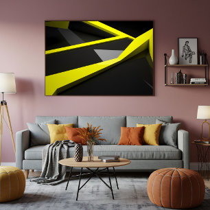 Elegantes Gelb-Schwarzes Geometrisches Abstraktes Poster