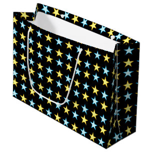 Elegantes Gelb- und Blau-Sternmuster auf Schwarz Große Geschenktüte