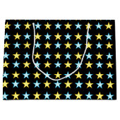 Elegantes Gelb- und Blue-Star-Muster auf Schwarz Große Geschenktüte (Vorderseite)