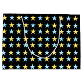 Elegantes Gelb- und Blue-Star-Muster auf Schwarz Große Geschenktüte (Rückseite)