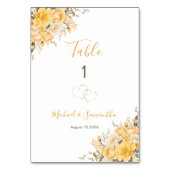 Elegantes Gelb- und Elfenbein-Rose-Hochzeitszeiche Tischnummer (Rückseite)