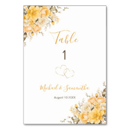 Elegantes Gelb- und Elfenbein-Rose-Hochzeitszeiche Tischnummer