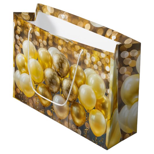 Elegantes Gelb- und Goldballon-Wrapping-Papier Große Geschenktüte (Vorderseite Schrägansicht)