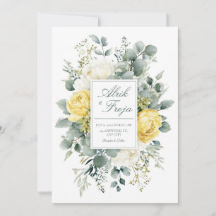 Elegantes Gelb Weiß Blumiges Eukalyptus Aquarell Einladung