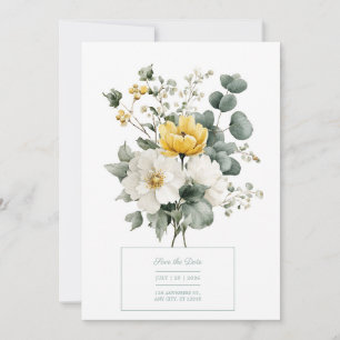 Elegantes Gelb Weiß Florales Eukalyptus Aquarell Einladung
