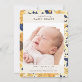 Elegantes Gelbblütengelbes Foto Geburtshinweis Einladung (Vorderseite)