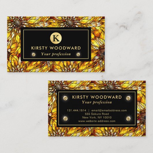 Elegantes Gelbblütenmuster Visitenkarte (Vorne/Hinten)