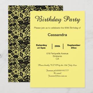 ELEGANTES GELBEN UND SCHWARZE LASENTAGE PARTEI SCH EINLADUNG