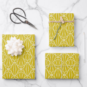 Elegantes gelbes Art Deco-Muster mit Diamantmotiv Geschenkpapier Set