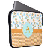 Elegantes, gelbes, blaues Blumenmonogramm, Anfangs Laptopschutzhülle (Vorne Rechts)