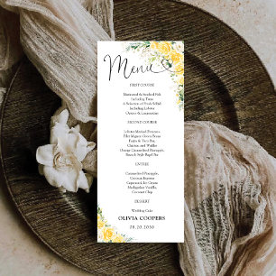 Elegantes gelbes Blumen-Babyshower-Menü Menükarte