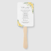 Elegantes gelbes Blumen-Hochzeitsprogramm-Handfäch Fächer (Rückseite)