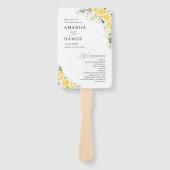 Elegantes gelbes Blumen-Hochzeitsprogramm-Handfäch Fächer (Vorderseite)
