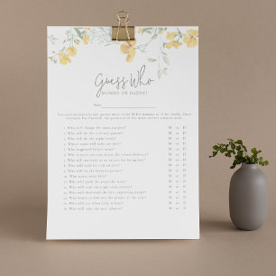 Elegantes gelbes Blumen-'Rate Wer'-Baby-Party-Spie Flyer