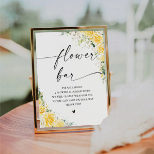 Elegantes gelbes Blumengesteck Bar Schild