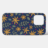 Elegantes gelbes Blumenmuster auf blau Case-Mate iPhone Hülle (Rückseite (Horizontal))