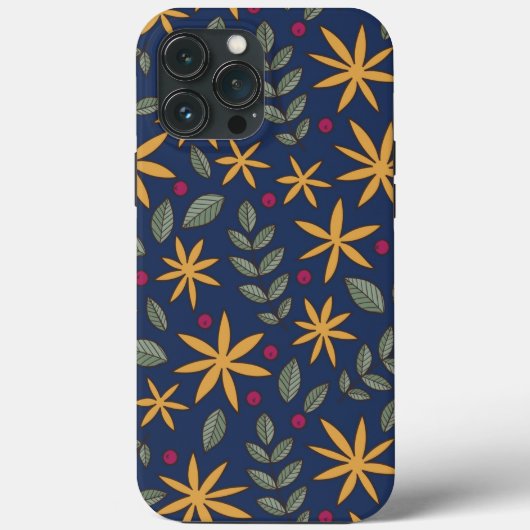 Elegantes gelbes Blumenmuster auf blau Case-Mate iPhone Hülle (Rückseite)