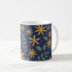 Elegantes gelbes Blumenmuster auf blau Kaffeetasse