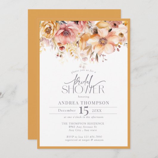 Elegantes Gelbes Brautparty Einladung (Vorne/Hinten)