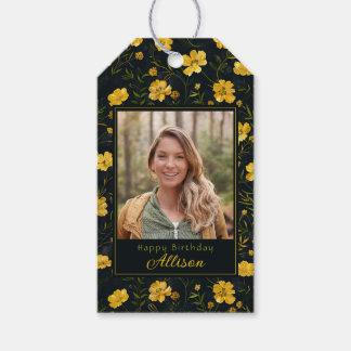 Elegantes Gelbes Buttercup Blume Foto Geburtstag Geschenkanhänger