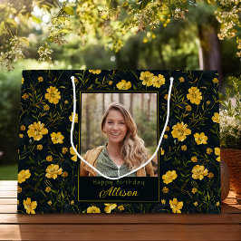 Elegantes Gelbes Buttercup Blume Foto Geburtstag Große Geschenktüte