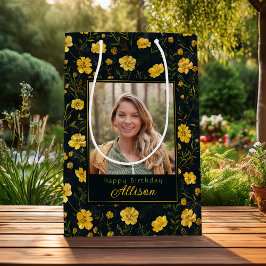 Elegantes Gelbes Buttercup Blume Foto Geburtstag Mittlere Geschenktüte