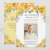 Elegantes Gelbes Foto Beerdigung Memorial Dankeskarte (Vorne/Hinten)