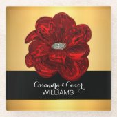 Elegantes gelbes Gold u. schwarze rote Glasuntersetzer (Vorderseite)