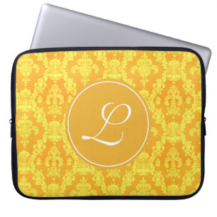 elegantes gelbes goldenes Damast-Monogramm-Grafik Laptopschutzhülle