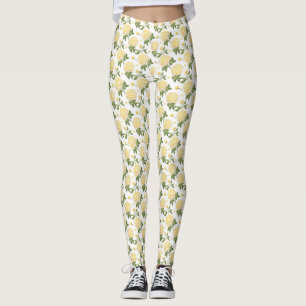 Elegantes gelbes Hortensien-Schmetterlingsmuster Leggings