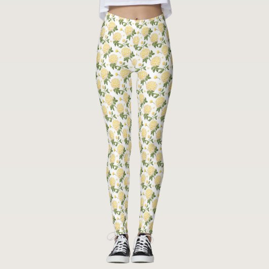 Elegantes, gelbes Hydragea-Flora-Schmetterlinge-Mu Leggings (Vorderseite)