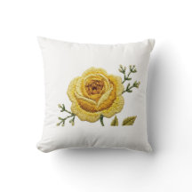 Elegantes gelbes Rosen-Faux-Stickerei-Wurfkissen