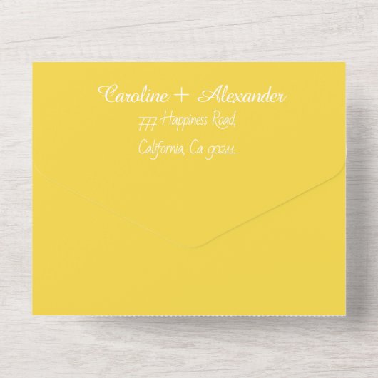 Elegantes Gelbes Script Moderner UAWG QR Code All In One Einladung (Rückseite)