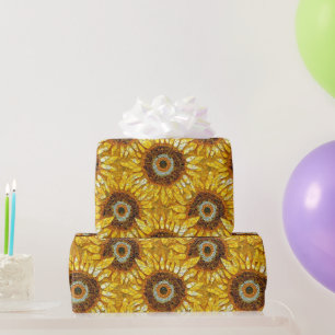 Elegantes gelbes Sonnenblumen-Mosaikglas-Muster Geschenkpapier