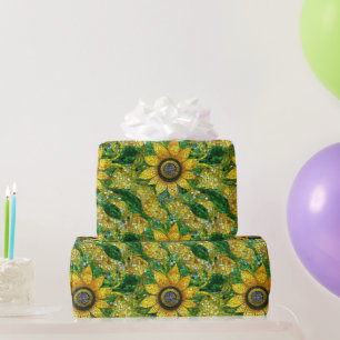 Elegantes gelbes Sonnenblumen-Mosaikglas-Muster Geschenkpapier