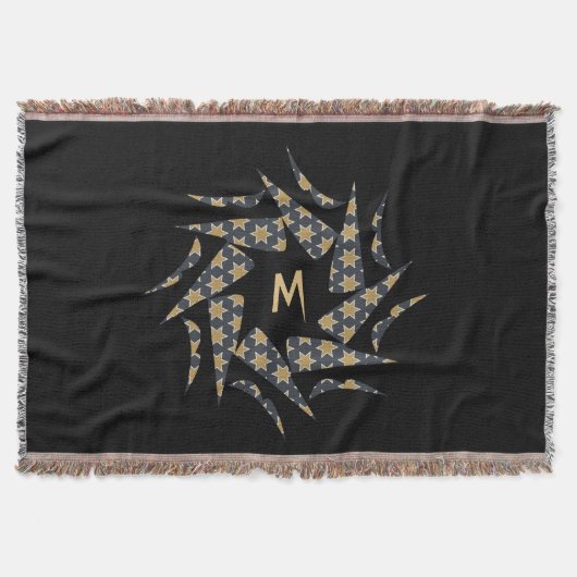 Elegantes Gelbes Star-Dreieck-Muster Monogramm Decke (Vorderseite)